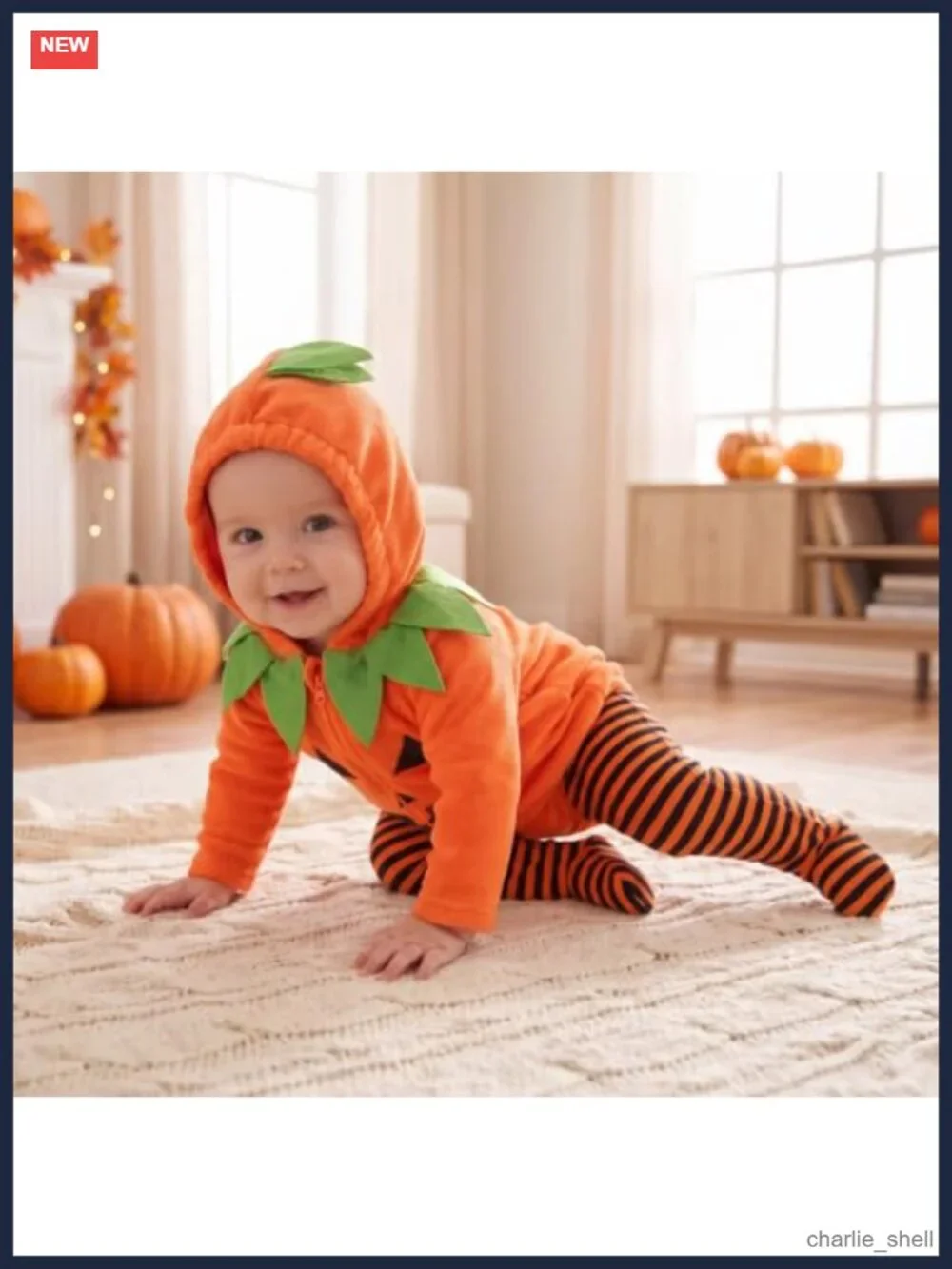 Toddler Halloween Pumpkin Costume Hooded Romper Striped Footed Pants